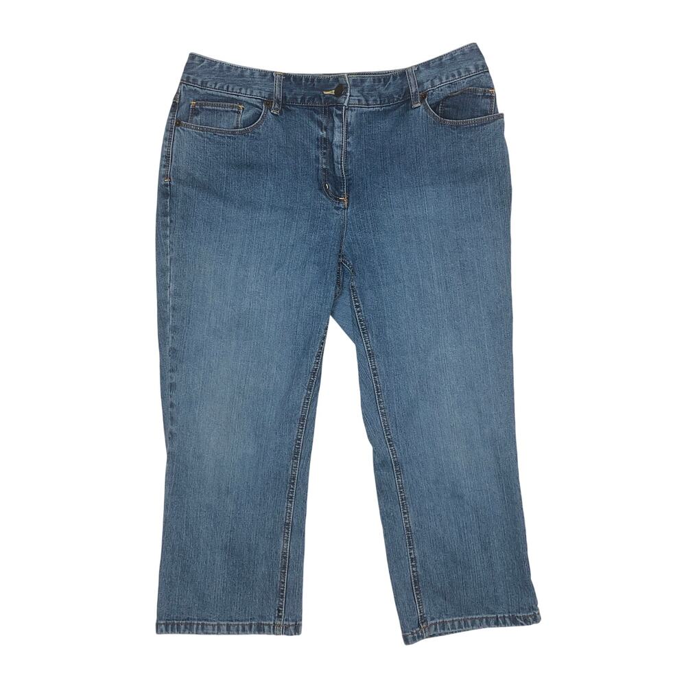 Liz Claiborne Villager 12 Stretch Zip Up Med Wash Denim Blue Jean Capris